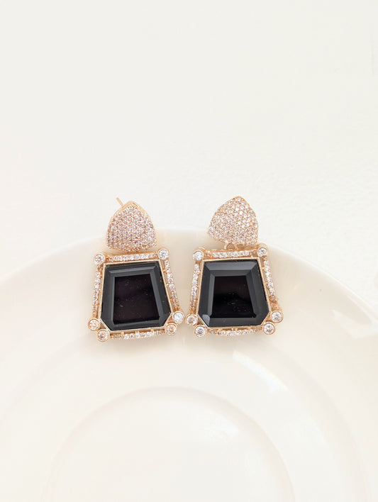 Prismatic Stone Earrings - Black