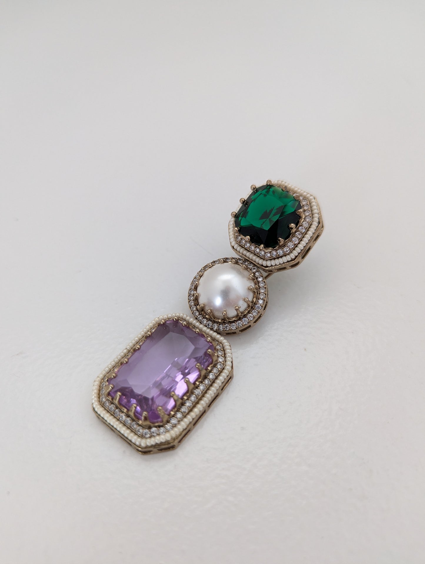 The Royal Courtyard Earrings - Emerald and Lavender