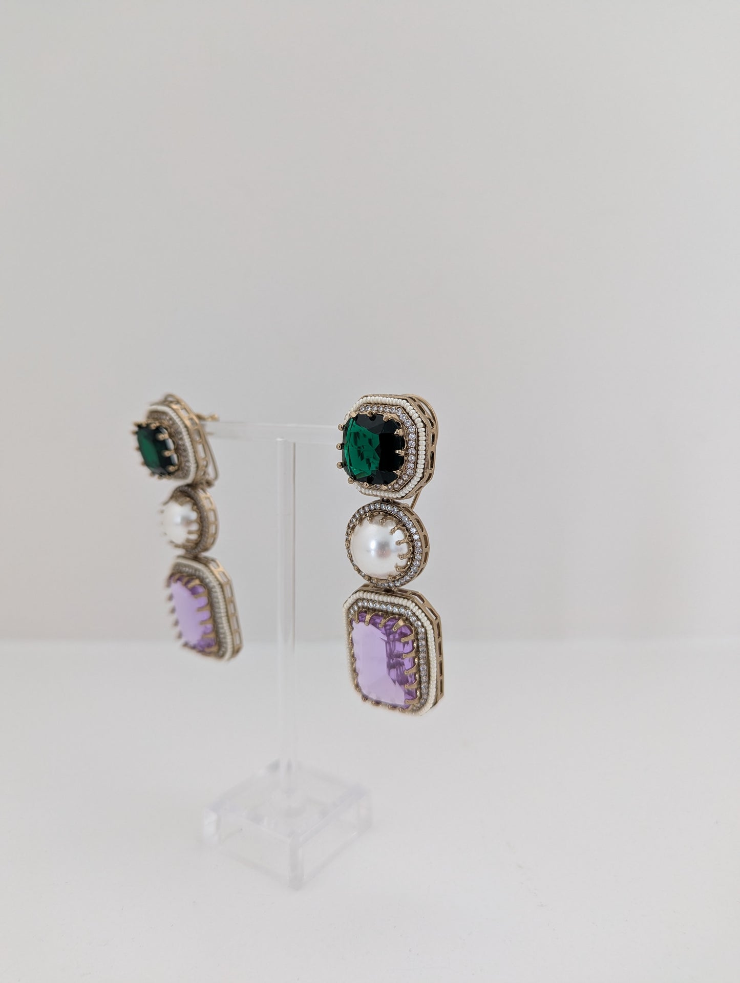 The Royal Courtyard Earrings - Emerald and Lavender