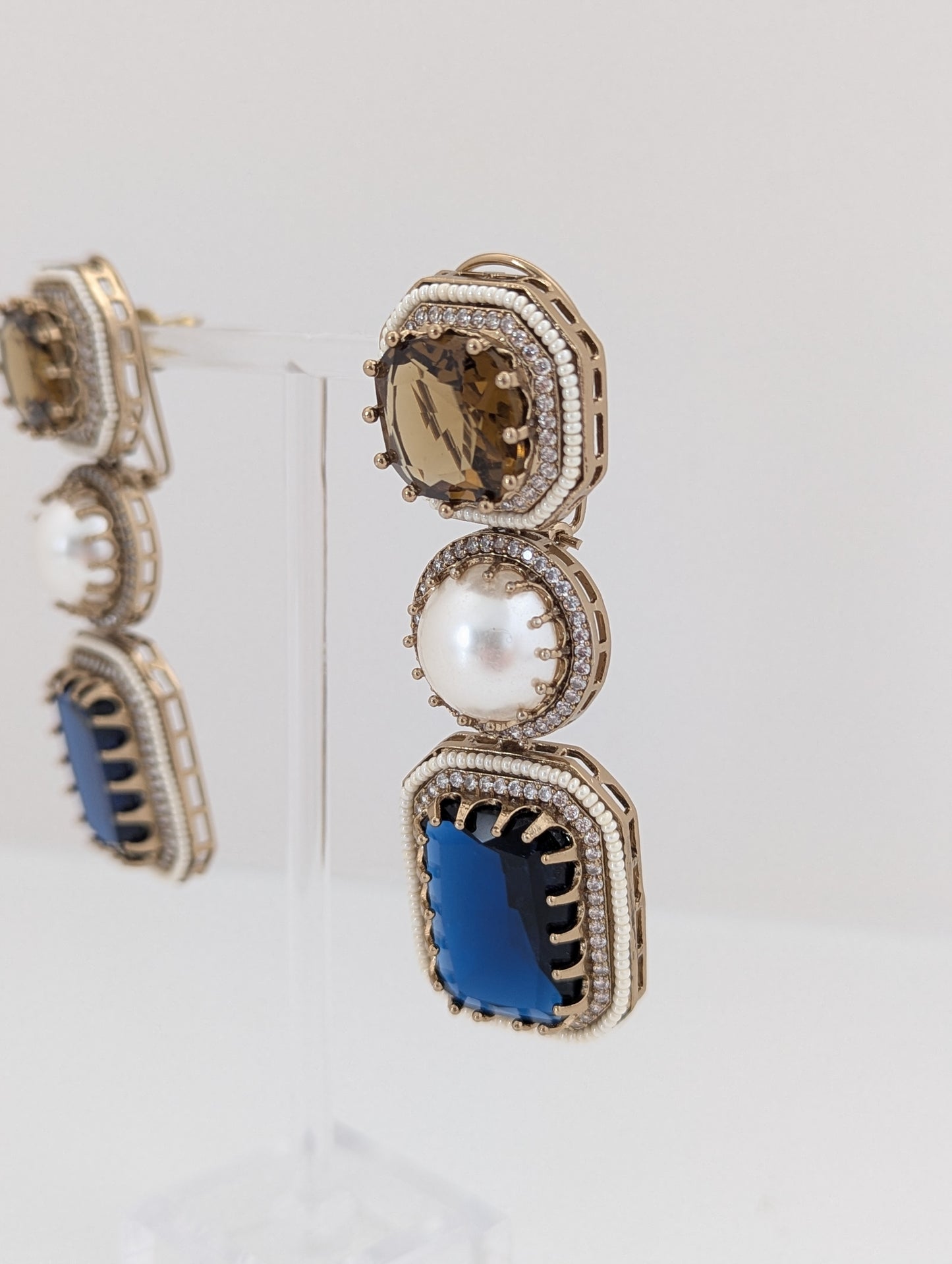 The Royal Courtyard Earrings - Coffee & Blue