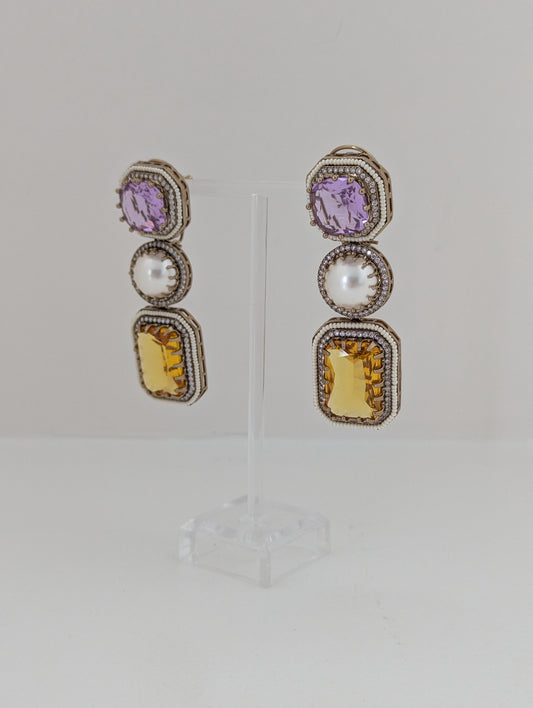 The Royal Courtyard Earrings - Lavender & Yellow