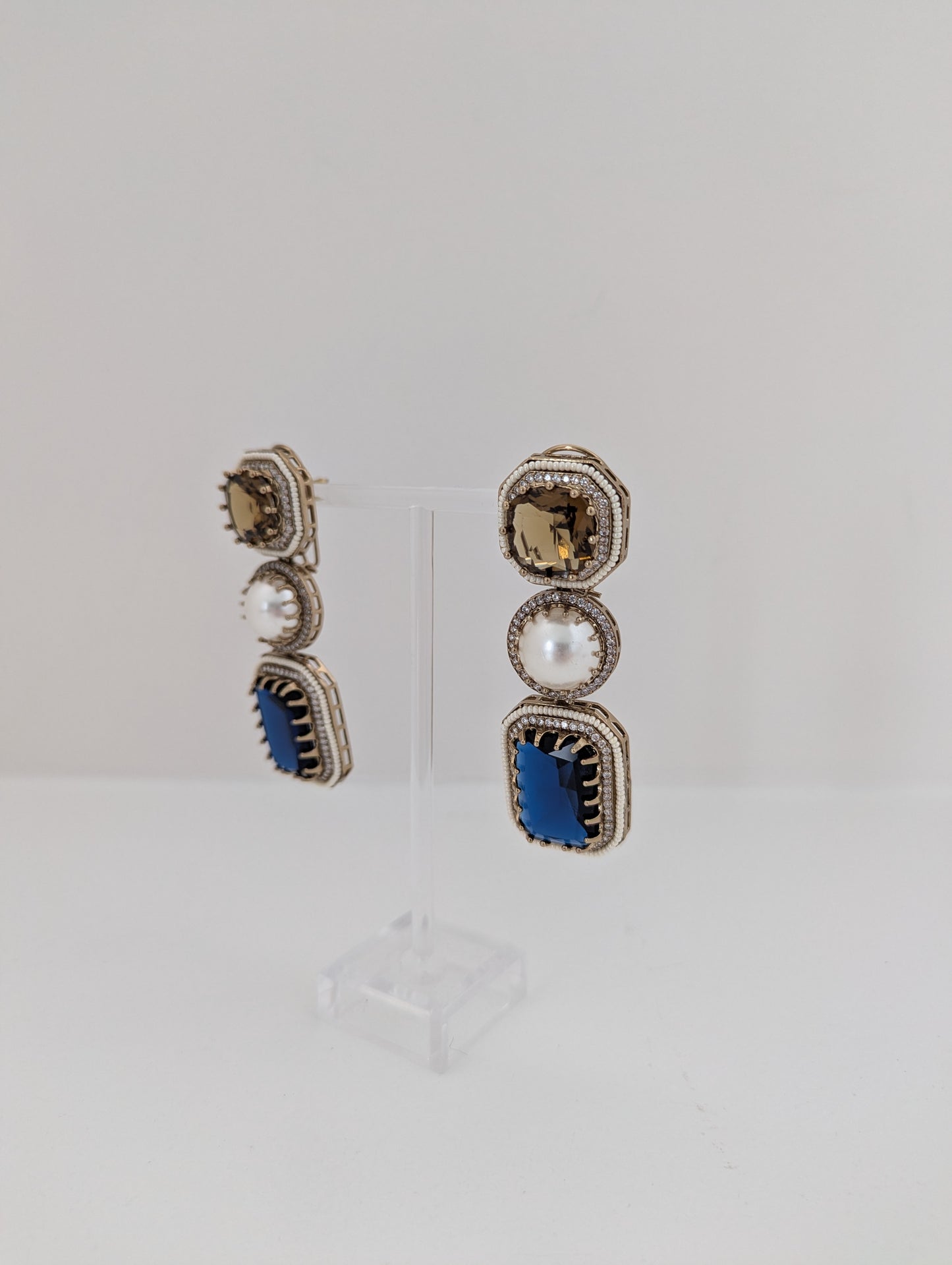 The Royal Courtyard Earrings - Coffee & Blue