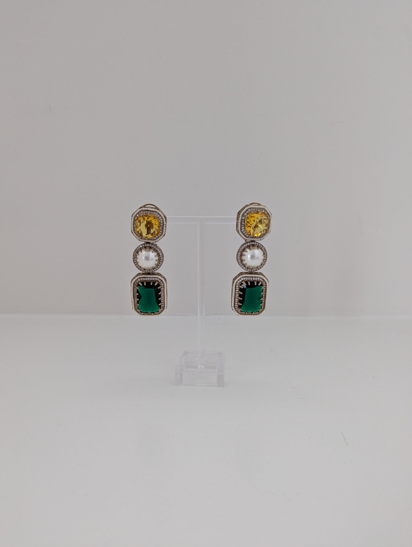 The Royal Courtyard Earrings - Yellow and Emerald