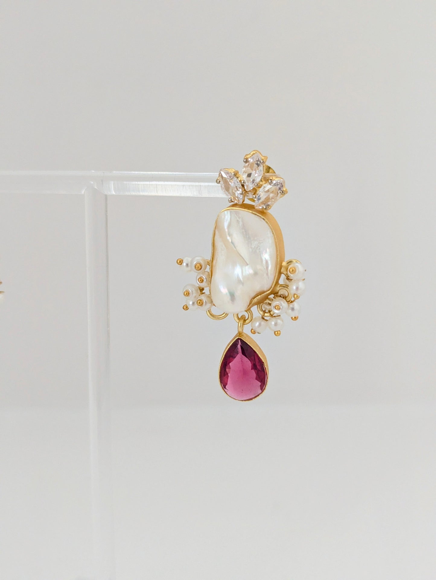 Freshwater Pearl Earrings - Scarlet Pearl Bloom - Light Red