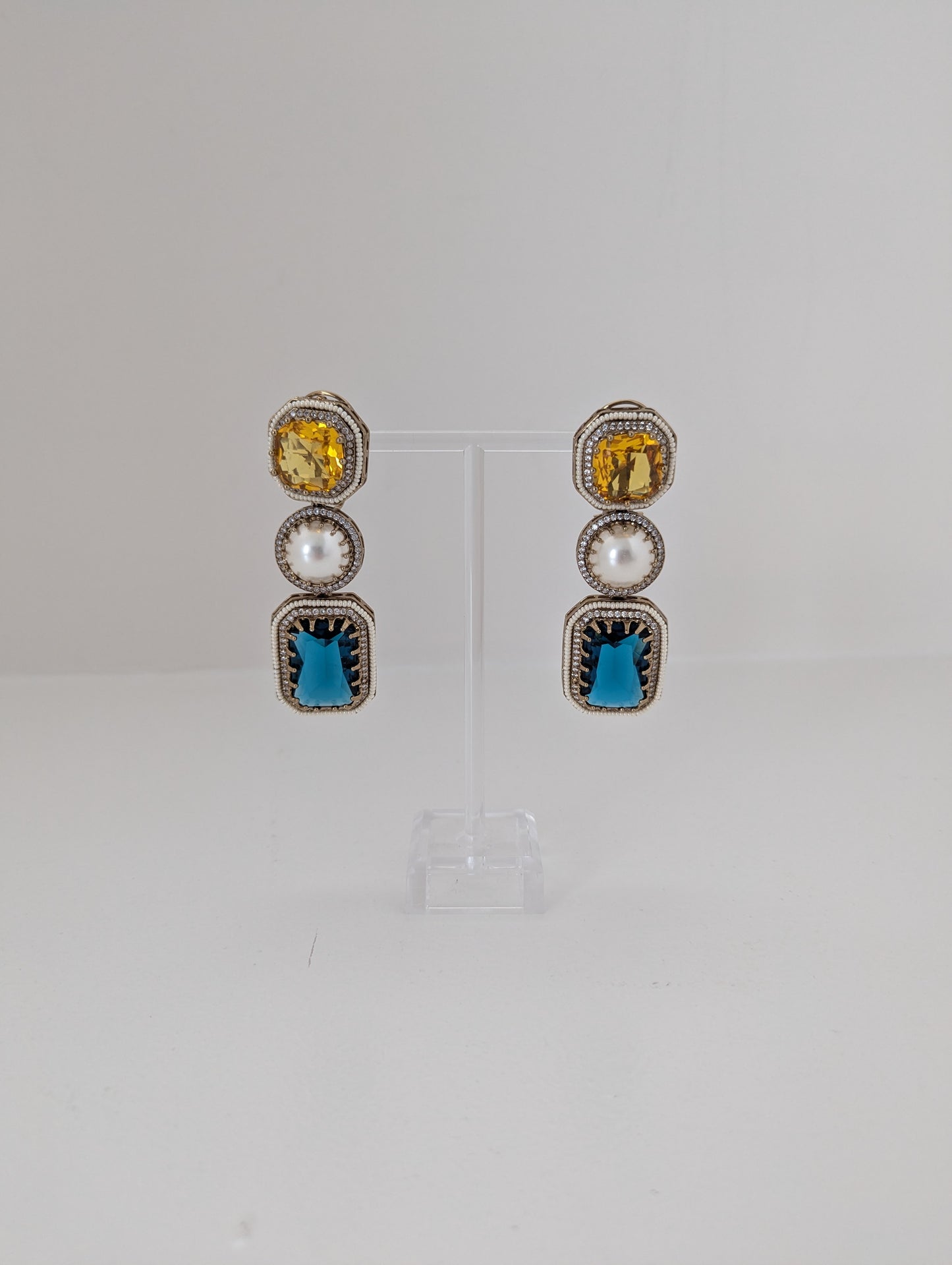 The Royal Courtyard Earrings - Yellow & Teal