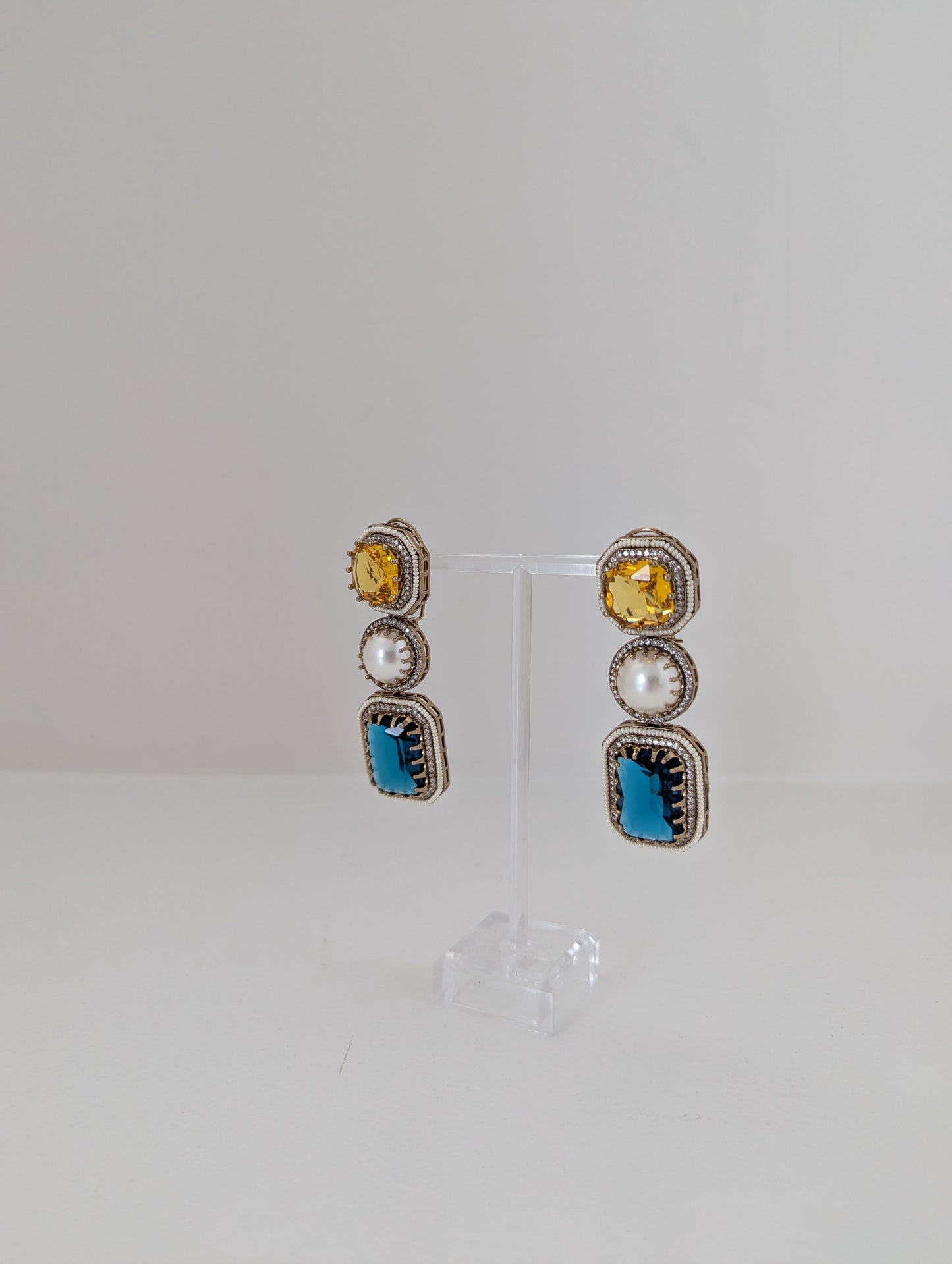 The Royal Courtyard Earrings - Yellow & Teal