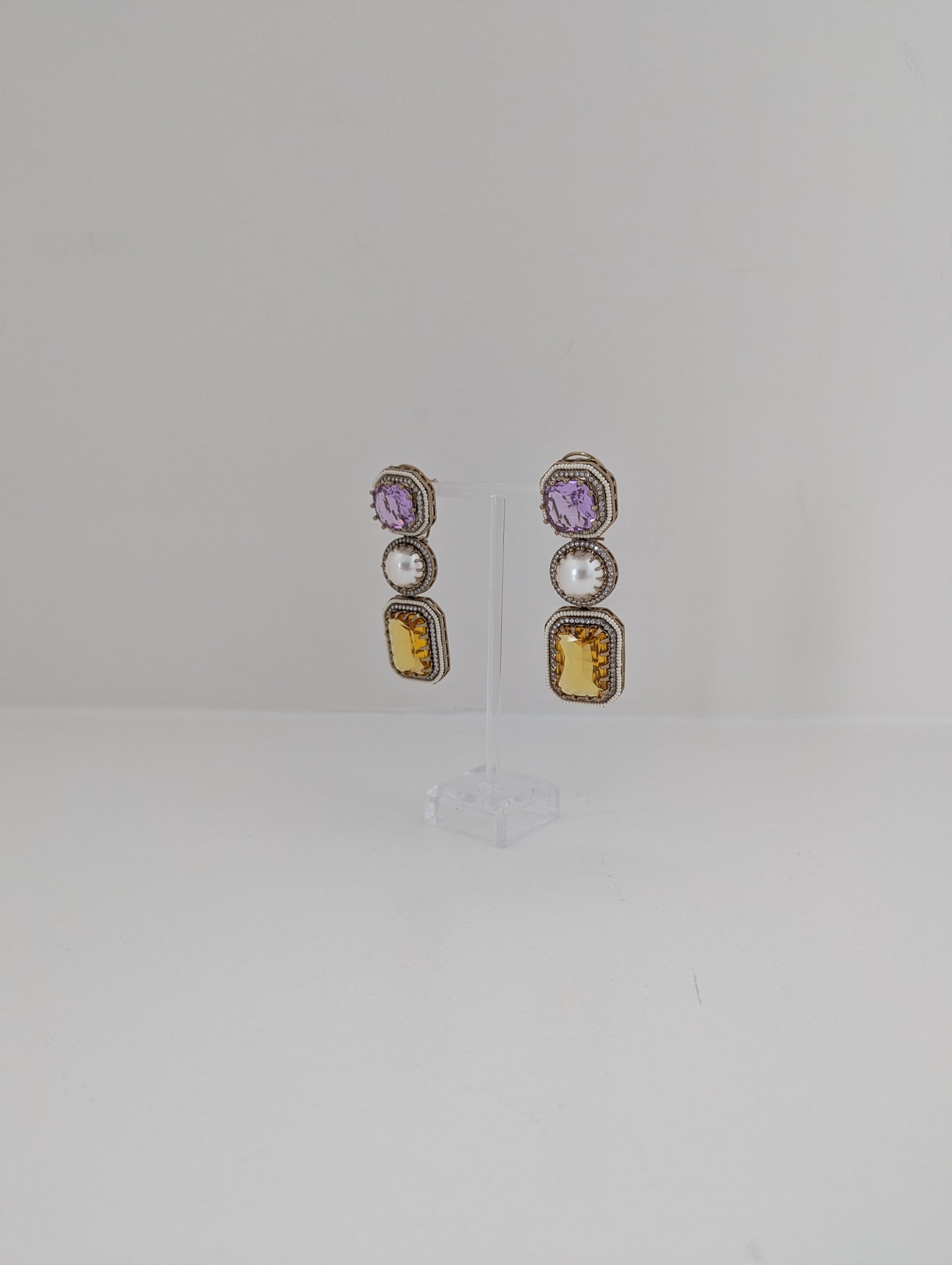 The Royal Courtyard Earrings - Lavender & Yellow