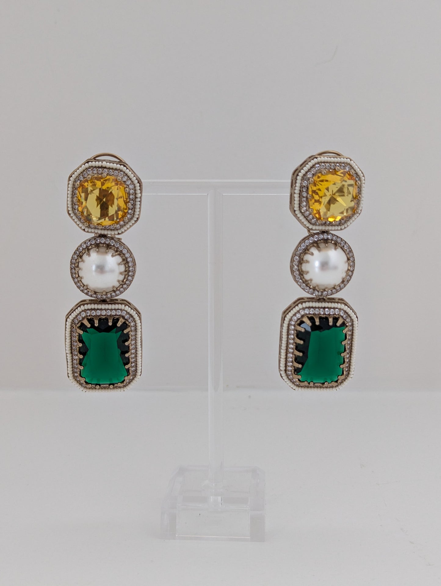 The Royal Courtyard Earrings - Yellow and Emerald