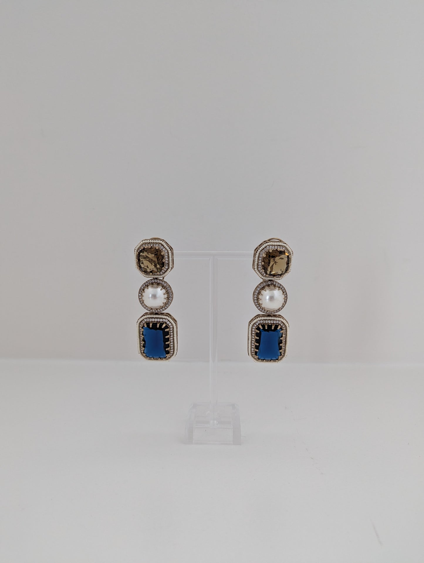 The Royal Courtyard Earrings - Coffee & Blue