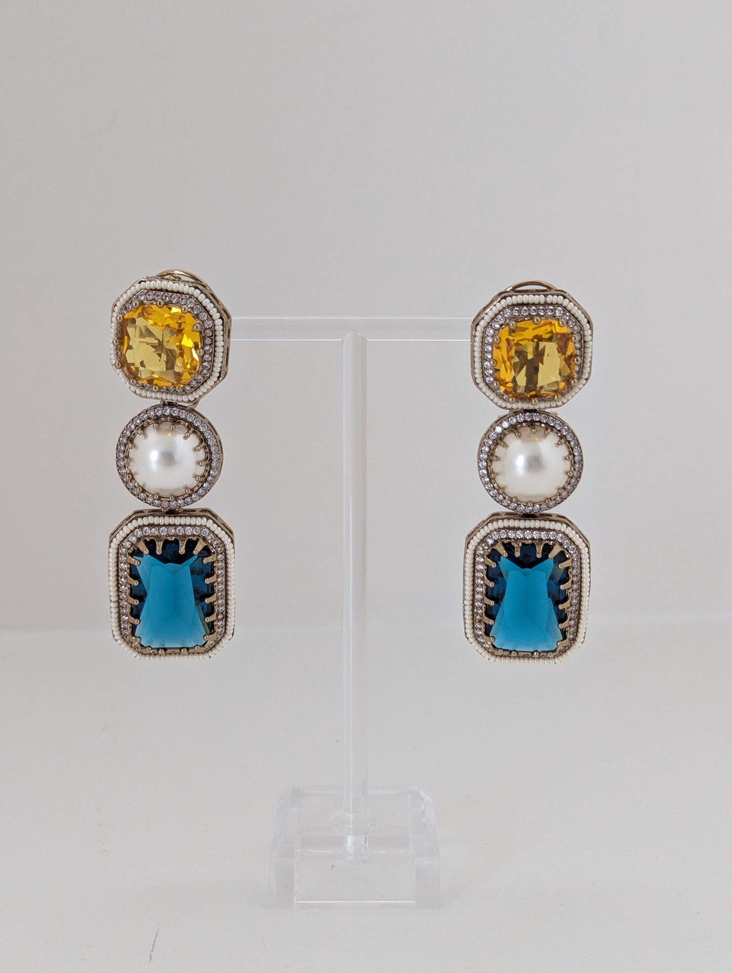 The Royal Courtyard Earrings - Yellow & Teal
