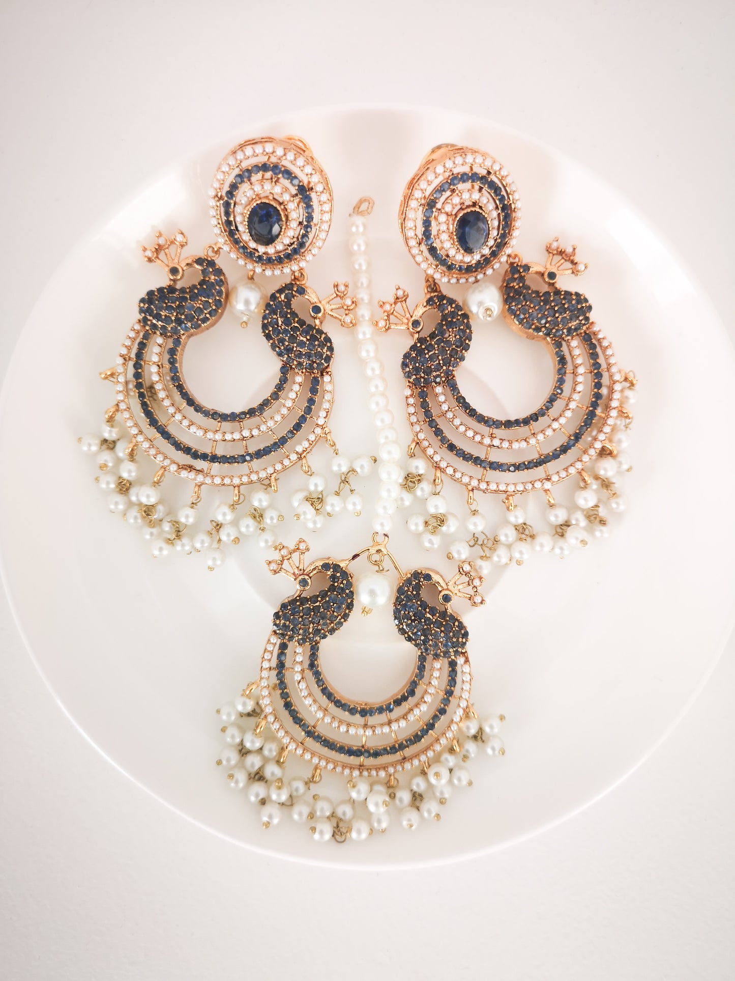 Chaand Baali and Teeka Set - Dark Blue