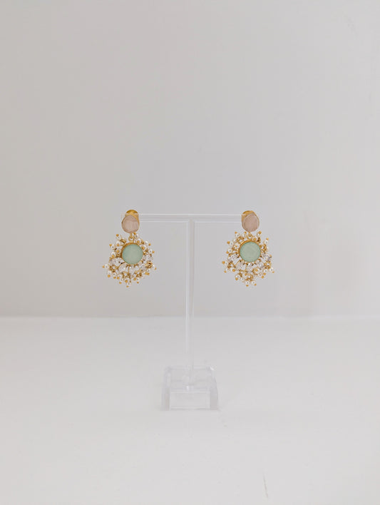 Classic Mimi Freshwater Pearl Earrings - Pink and Mint